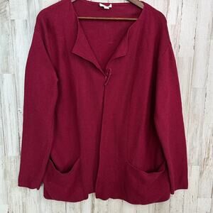 Pure Jill Open Cardigan Medium Dark Red Cotton Wool Lagenlook Quiet Luxury EUC